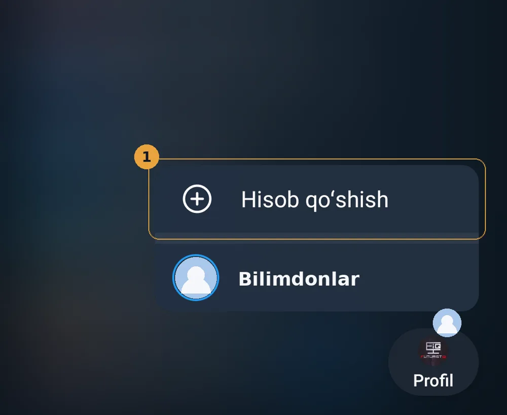 Telegram akkaunt almashtirgichida «Hisob qo'shish» belgilangan